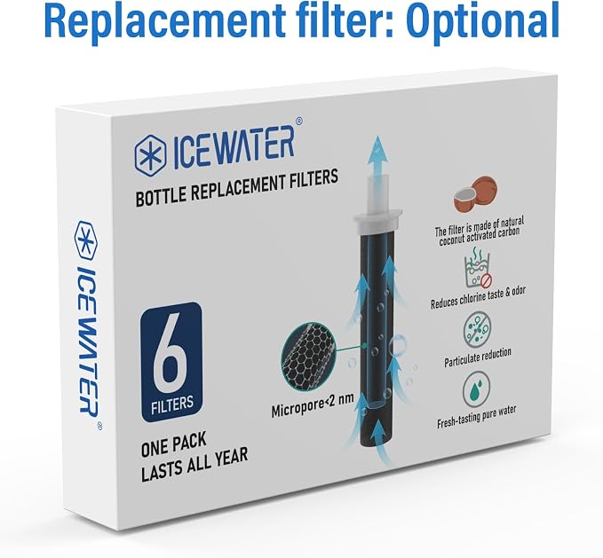 ICEWATER 24 oz Versatile Water Bottle, Regular & Filtered Straw with Filter | Reduces Chlorine Taste & odor, Removes Microplastics and Particulates, Ideal for Travel, Stainless Steel Insulated, BPA-Free