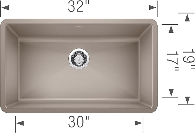 BLANCO, Truffle 441297 PRECIS SILGRANIT Super Single Undermount Kitchen Sink, 32" X 19"