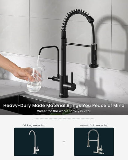 APPASO 3 Way Black Kitchen Faucet with Water Filler | NSF/ANSI/CAN 372 & Lead-free Faucet with Water Filter, 3 in 1 Drinking Sink Faucets Matte Black (Without Filtration Device)
