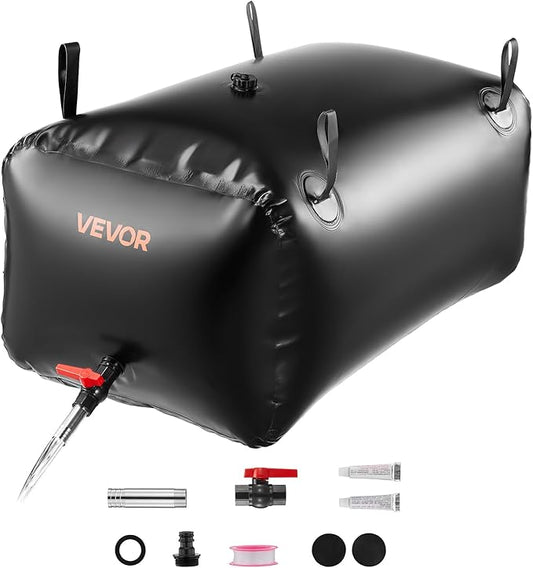 VEVOR Water Storage Bladder, 63.4 Gal Collapsible Water Storage Bag, Wear-Resistant 1000D PVC Soft Waters Bag, Leakproof Camping Tank Containers for Garden Irrigation RV Emergency Use, Black
