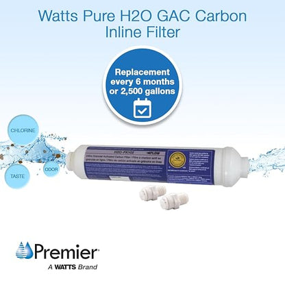 Watts Premier H2O-FK102 Pure H2O 2,500 Gallon RO (Reverse Osmosis) GAC Carbon Inline Filter with 1/4" FNPT Connection and Two 1/4" Quick Connect Adapters for Refrigerator, RV, Camper, Water Cooler
