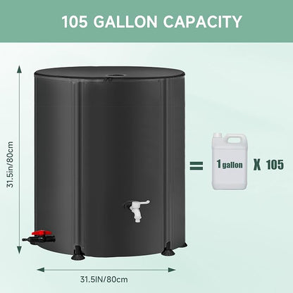 Collapsible Rain Barrel Water Storage Containers-105 Gallon Portable Rainwater Collect System Water Tank to Collect Rainwater from Gutter Downspout Water Catcher with Spigots,Filter＆Overflow Kits