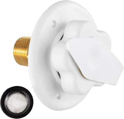 RecPro RV White City Water Fill Inlet Flange Brass with Check Valve | Made in America (No Hose Elbow) (Pack of 2)