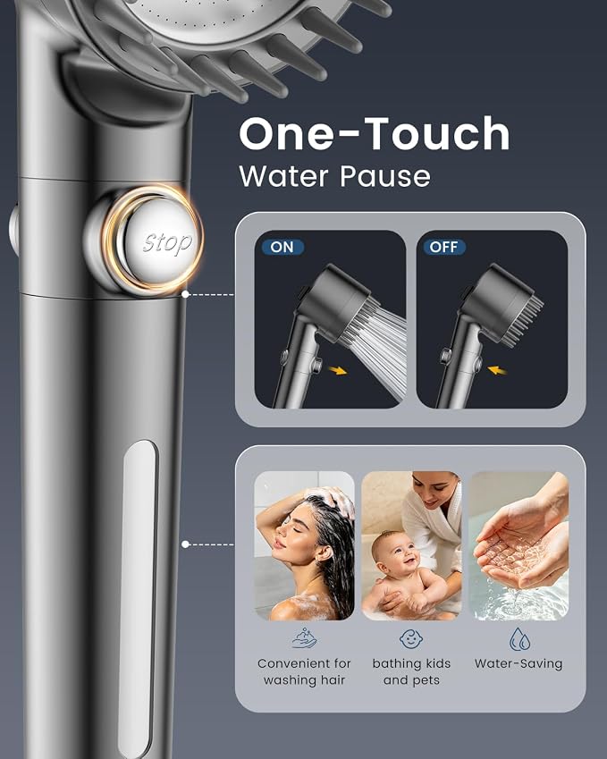 PWERAN Filtered Shower Head with Handheld, included 4 Filters, 4 Spray High Pressure ShowerHead with Filter for Hard Water, Remove Chlorine, ON/OFF Switch for Pet Bath 72" Hose