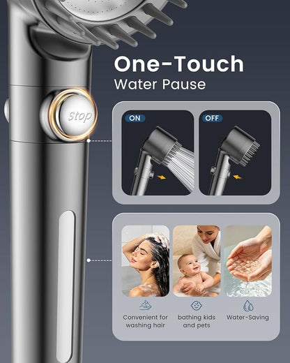 PWERAN Filtered Shower Head with Handheld, included 4 Filters, 4 Spray High Pressure ShowerHead with Filter for Hard Water, Remove Chlorine, ON/OFF Switch for Pet Bath 72" Hose