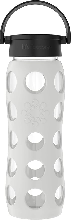 Lifefactory 22-Ounce Glass Water Bottle with Classic Cap and Protective Silicone Sleeve, Stone Gray