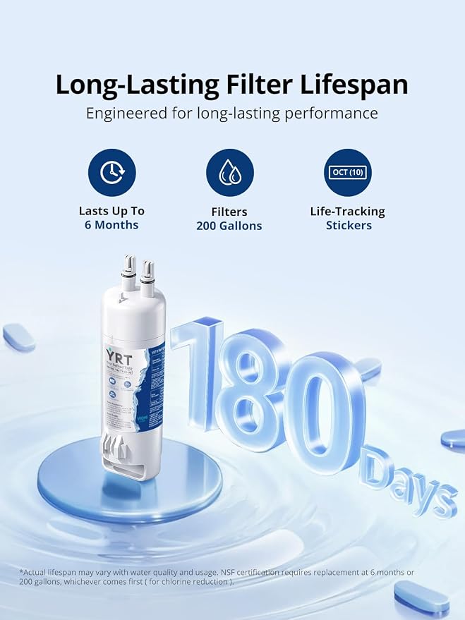 YRT EDR1RXD1 Replacement for Everydrop Filter 1, W10295370A, WHR1RXD1, Kenmore 46-9081, 46-9930, Ice & Water Filter Replacement, NSF/ANSI 372&53&42 Certified, Refrigerator Water Filter (Pack of 2)