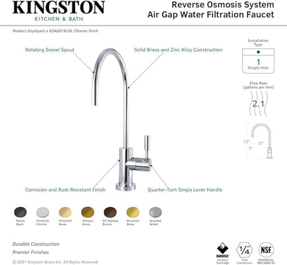 Kingston Brass KSAG8191DL Concord Water Filtration Faucet, Polished Chrome,2.75 x 5.75 x 11.5