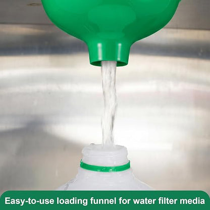 Vesici 2 Pack Extra Large Wide Mouth Funnel 2.5" x 10" Multi Purpose Filling Funnel Plastic Reusable for Water Softener Resin Tanks Carbon Media Jar Filling Use (Green)