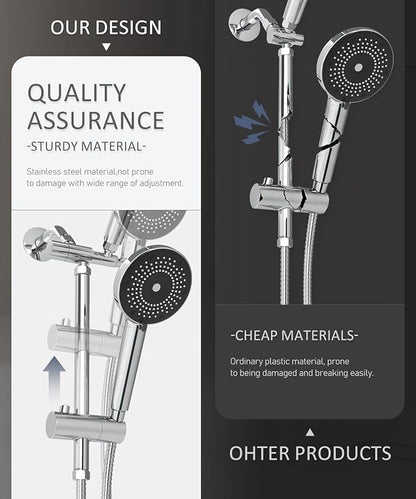 Filtered Shower Head with Handheld Shower Head High Pressure Rainfall System with Slide Bar Dual Filter Softener for Hard Water,6 Spray Modes,Adjustable Height,Chrome