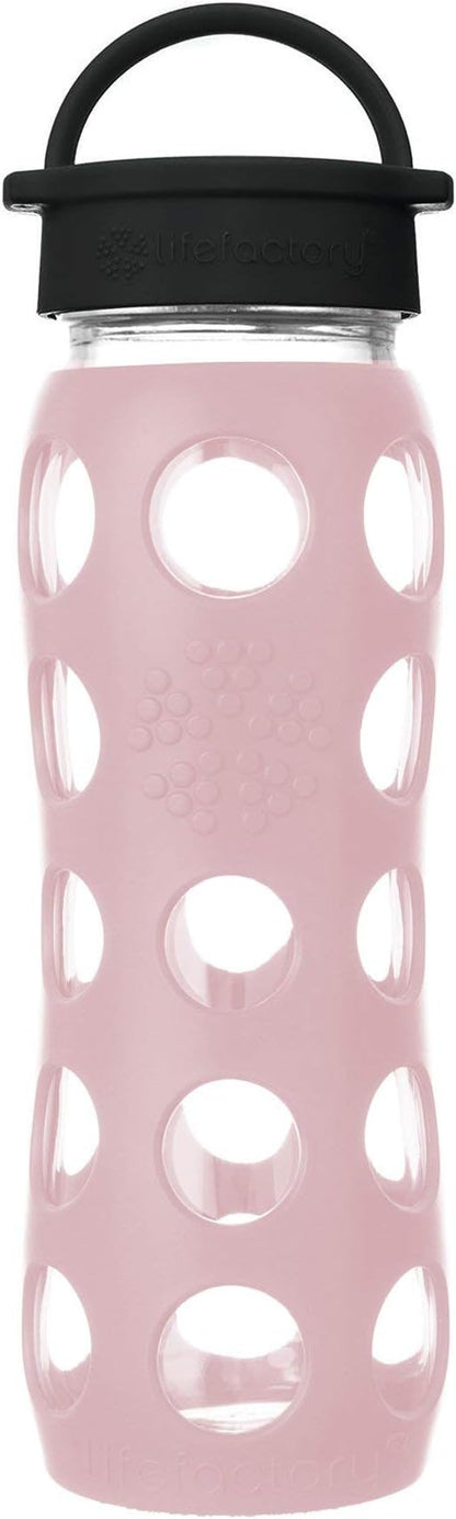 Lifefactory 22-Ounce BPA-Free Glass Water Bottle with Classic Cap and Protective Silicone Sleeve, Desert Rose