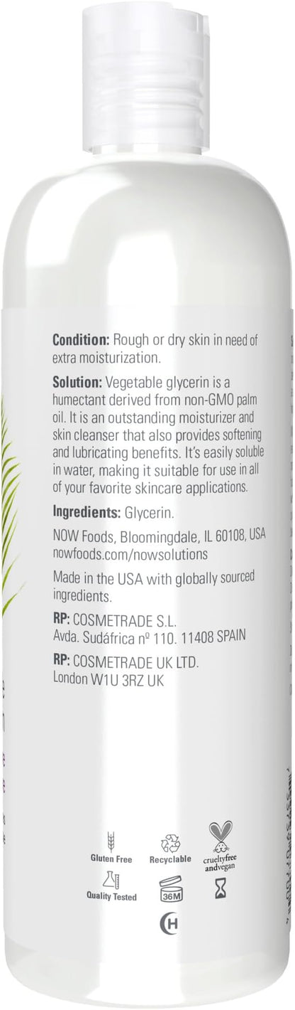 NOW Foods Solutions, Vegetable Glycerin, 100% Pure, Versatile Skin Care, Softening and Moisturizing, 16-Ounce