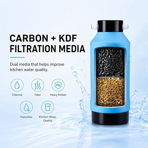 H&G Lifestyles Under Sink Water Filter System 300,000 Gallons | Reduces PFAS, PFOA/PFOS, Lead, Chlorine, Bad Taste & Odor,with NSF 42/53 KDF GAC,with 3/8" Quick Connection Easy Installation