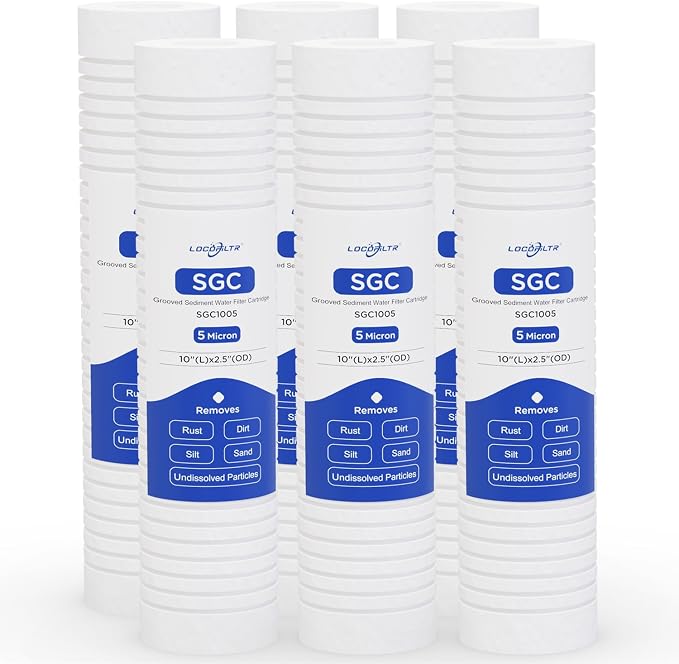 5 Micron 10" x 2.5" PP Grooved Sediment Water Filter Cartridge, 6 Pack | Whole House Water Filter Replacement for AP110, WHKF-GD05, AO-WH-PREV-R2, 4WH-STDGR-F02, SGC-25-1005, CFS110, FPMBG-5-975