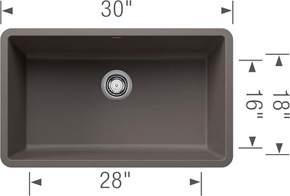 BLANCO 443120 Precis Silgranit 30” Single Bowl Undermount Kitchen Sink, Volcano Gray