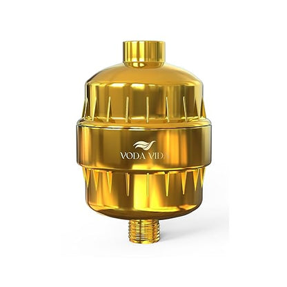 15-Stage Shower Filter for Hard Water | Universal High-Output Cartridge | Removes Chlorine, Heavy Metals for Softer Skin and Hair (15 Stage Shower Filter - Gold)