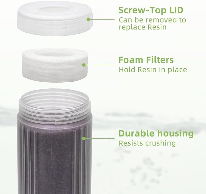 Refillable Mixed Bed DI Resin Filter Color Changing Deionized Resin 10-Inch Replacement Cartridge Car Wash, Window Cleaning, Aquarium (3)
