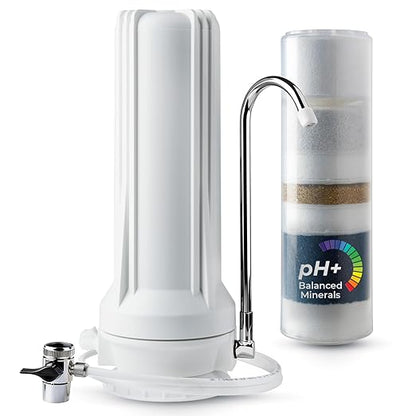 iSpring CT10-W Countertop Water Filter, Multi-Layer Faucet Water Filter System with Versatile Faucet Adapter, Reduces Heavy Metals, Bad Odor, and Chlorine, White