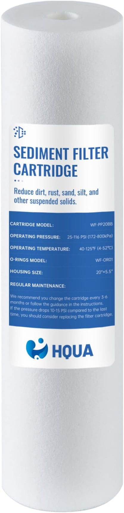 HQUA Whole House Sediment Replacement Filter Cartridge, WF-PP20BB, Fit for WF3 Series, material: PP, polypropylene, 5 Micron
