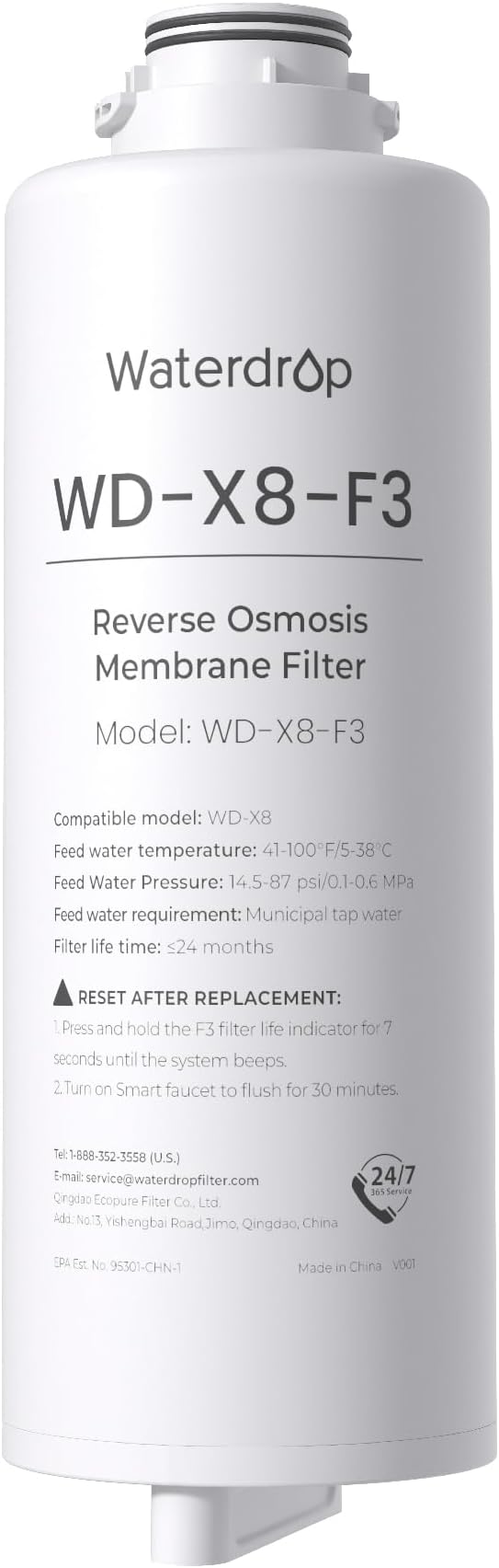Waterdrop X8-F3 Filter, Replacement for All X8 800 GPD Series RO System | 24-Month Lifetime, Reduce PFAS, Long Filter Lifespan, Enhanced Filtration