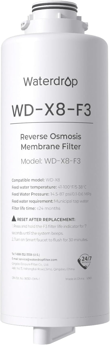 Waterdrop X8-F3 Filter, Replacement for All X8 800 GPD Series RO System | 24-Month Lifetime, Reduce PFAS, Long Filter Lifespan, Enhanced Filtration