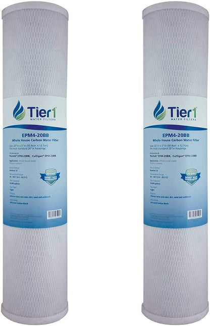 Tier1 10 Micron 20 x 4.5 Water Filter | Whole House Radial Flow Carbon Cartridge | Granular Activated Pre-Filter | Replacement for Pentek EPM-20BB, 155783-43, EPM4-20BB | 4.5 x 20 Water Filter (2pk)