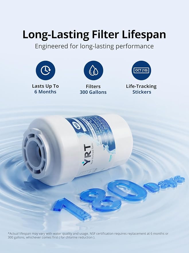 YRT MWF Filter Replacement for GE Fridge, NSF/ANSI 372 & 53 & 42 Certified | Compatible With SmartWater MWFP, MWFA, GWF, HDX FMG-1, WFC1201, RWF1060, GSE25GSHECSS, 197D6321P006, Kenmore 9991, 2 Pack