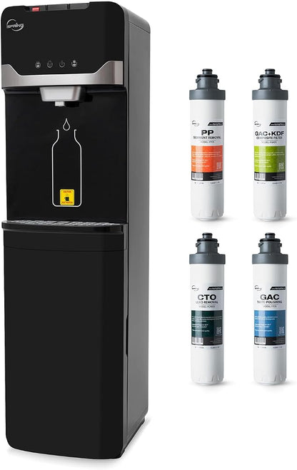 iSpring Bottleless Water Dispenser with 4-Stage Filtration, SGS-Tested 99% of Lead Removal, Water Cooler Dispenser - Hot, Cold, Room Temp, Self Cleaning, Black, Model: DS4B-PB