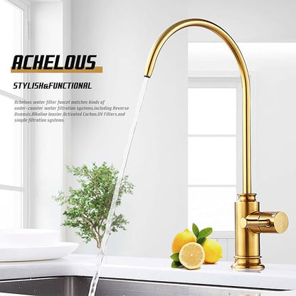 Achelous Brushed Gold Kitchen Water Filter Faucet,Stainless Steel Lead-Free Drinking Water Faucet Fits Reverse Osmosis Units or Filtration System in Non-Air Gap