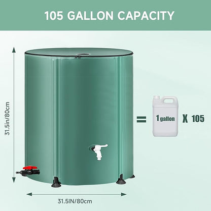 Collapsible Rain Barrel Water Storage Containers-105 Gallon Portable Rainwater Collect System Water Tank to Collect Rainwater from Gutter Downspout Water Catcher with Spigots,Filter＆Overflow Kits