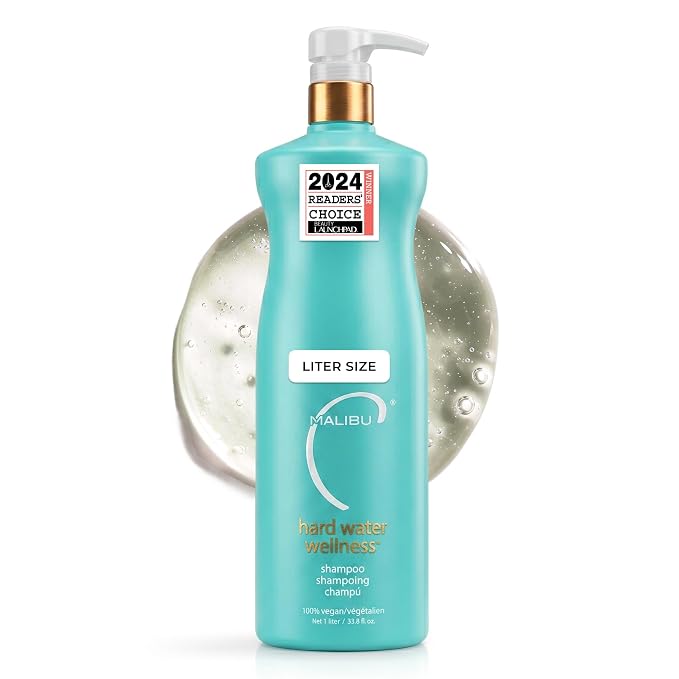 Malibu C Hard Water Wellness Shampoo - Hydrating, Sulfate-Free Hair Care for Hard Water - Removes Minerals and Buildup (33.8 oz)