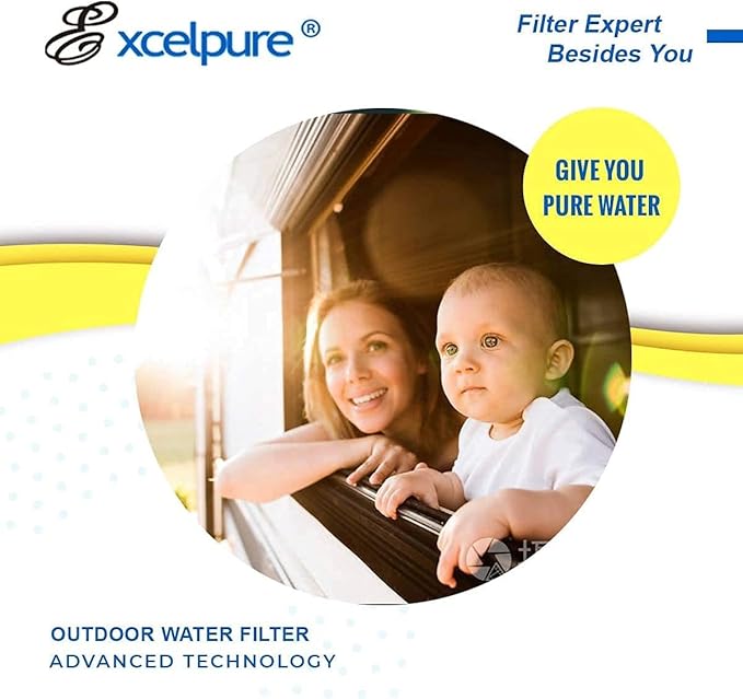 EXCELPURE RV Inline Water Filter with Anti-Kink Hose, 3/4" Garden Hose Thread, NSF/ANSI 42 Certified, Reduces Chlorine, Rust & Odor, Ideal for RVs, Campers, Gardening, Car Washing & Bath Filling, 2pk