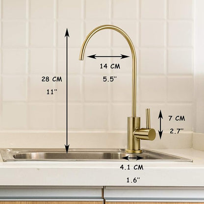 Brass RO Faucet - 360° Swivel Drinking Water Faucet for Kitchen Sink, Lead-Free Water Filter Faucet Compatible with Reverse Osmosis & Under Sink Filtration Systems, Elegant Brushed Gold Finish