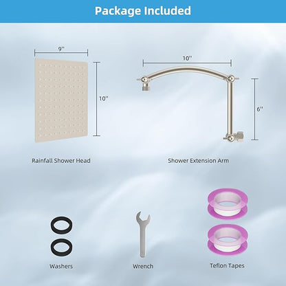 Hibbent All Metal cUPC Certified Rain Shower Head, 10'' High Pressure Rainfall Showerhead with 16" Shower Head Extension Arm, Brass Adjustable Shower Arm Extender, fixed Showerheads, Brushed Nickel