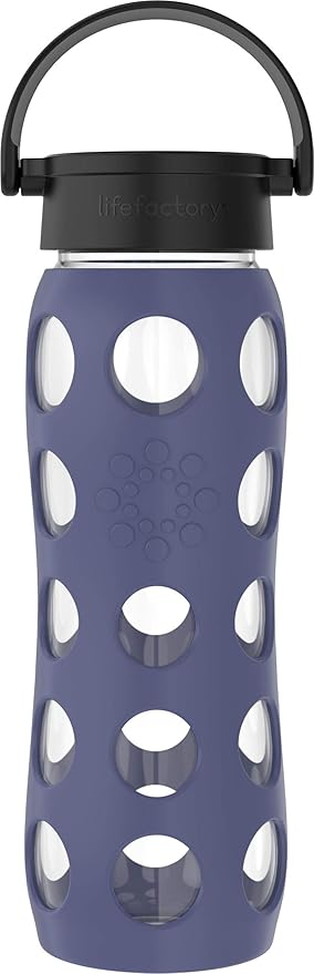 Lifefactory Classic Cap, Dusty Purple 22-Ounce Glass Water Bottle with Protective Silicone Sleeve, 22 Ounce,LG4311BDP4