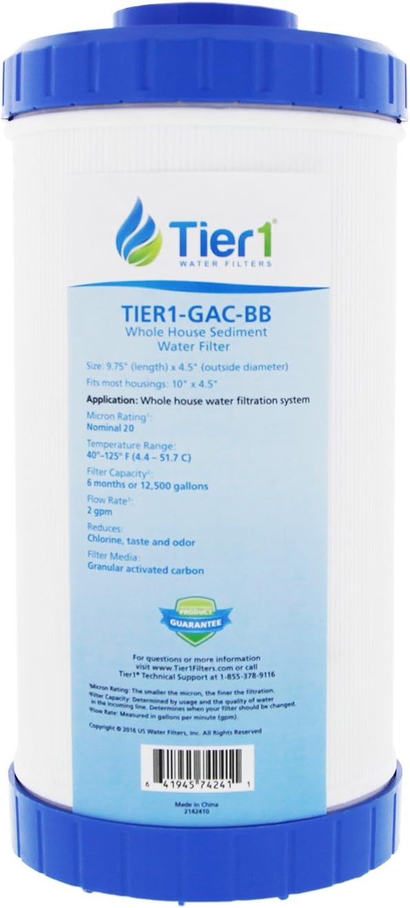 Tier1 20 Micron 10 x 4.5 Water Filter | Carbon Block - Upflow Granular Activated Whole House Cartridge | Replacement for Pentek GAC-BB, 155153-43 | 4.5 x 10 Water Filter