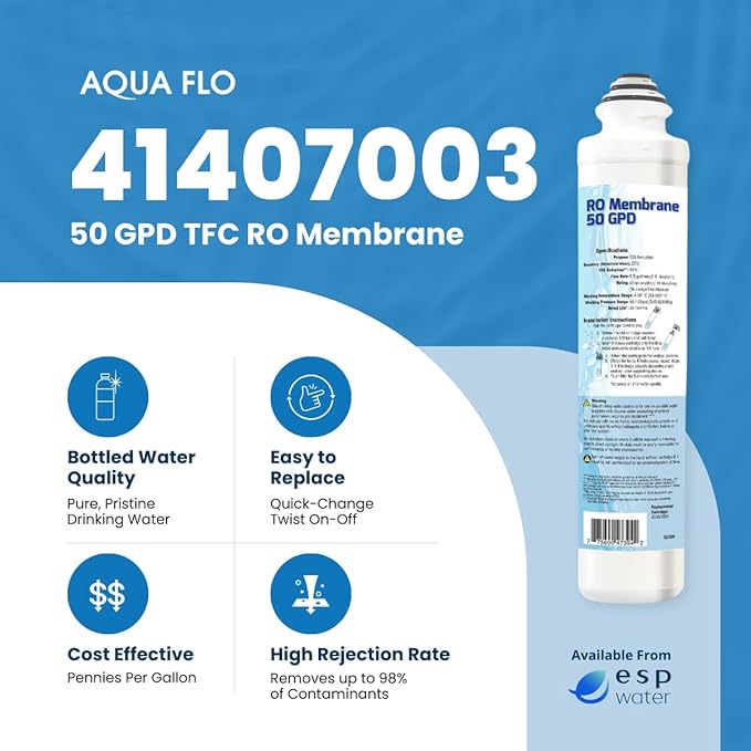 Aqua Flo 41407003 Quick Change 50 GPD TFC RO Membrane – For Aqua Flo Platinum QCRO 4-Stage Reverse Osmosis System – Reduces TDS, Enhances Taste – Easy Twist & Lock Installation