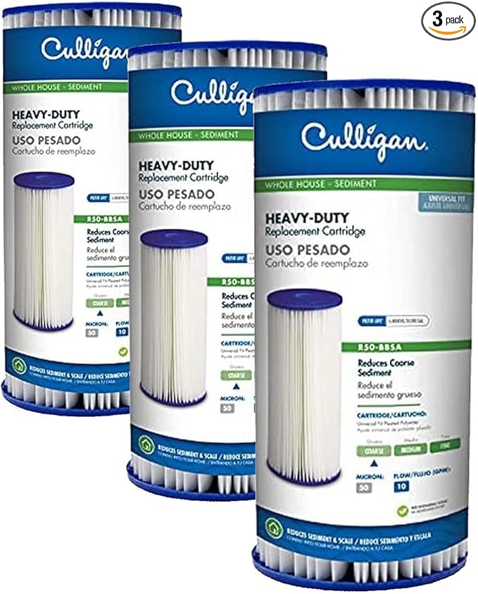 Culligan Whole House Water_Filter for Sediment 50 Micron R50-BBSA 10”x4.5” Long Lasting Water_Filter Cartridge Replacement Compatible with Many other Home_Water Filtration Systems (Pack of 3)