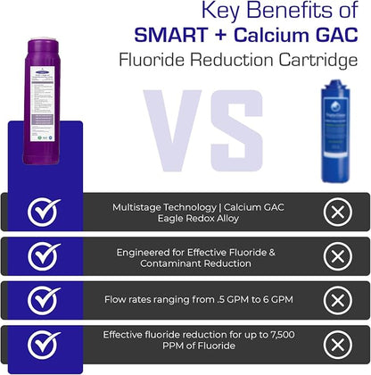 Crystal Quest Smart + Calcium GAC Fluoride Reduction Water Filter Cartridge - 1 Micron - Coconut Shell GAC - Eagle Redox Alloy - Reduces Fluoride & Contaminants - 4-5/8" x 20"