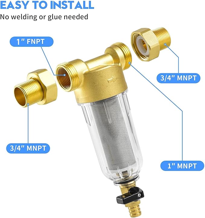 50 Micron Spin Down Sediment Filter for Whole House and Well Water, Reusable Washing Machine Water Filter, BPA-Free Pre-Filter