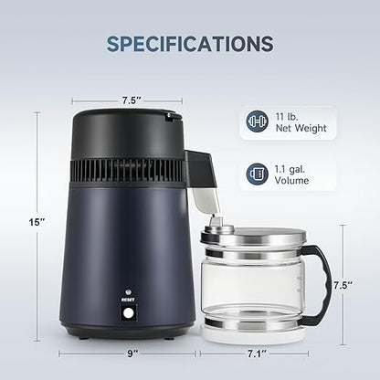 CO-Z 1.1 Gallon Water Distiller, 4L Countertop Distilled Water Machine with Glass Pot, 750W Distilled Water Maker for Pure Water, 304 Stainless Steel Water Distiller Machine for Home Office Travel