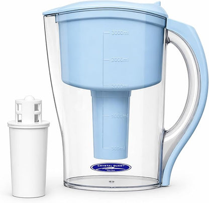 Crystal Quest Water Filter Pitcher - 12-Cup Capacity, 6-Stage Filtration, Includes 1 Long-Life Filter, BPA Free, Meets NSF Standard 42 - Filter Upto 2000 Gallons - Standard (Smart)/Blue