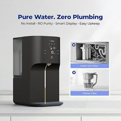Countertop Reverse Osmosis System - 3:1 Pure to Drain Ratio RO Water Filter, 24H UV Light & Real-time TDS Display, 5-Stage 0.0001μm Filtration for Home, Office & RV, Portable Water Purifier
