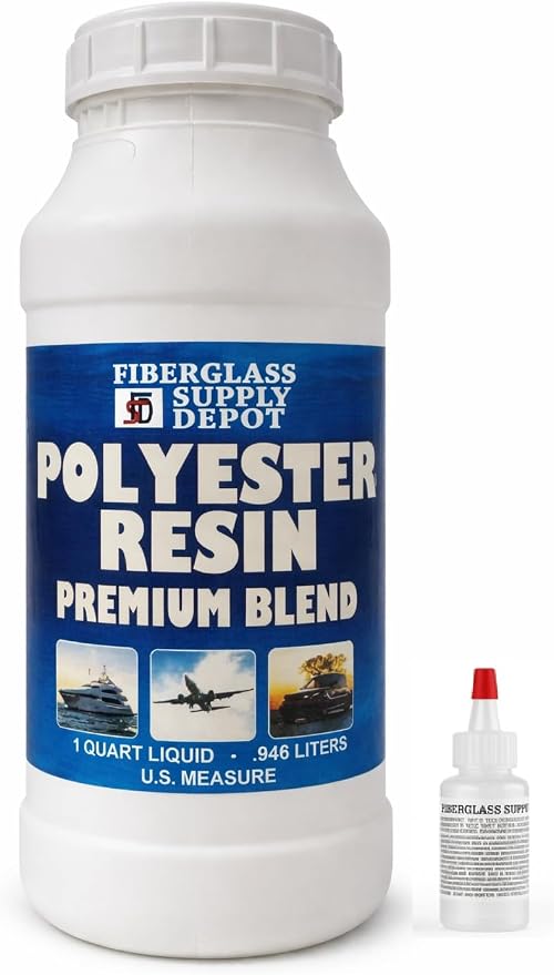 Fiberglass Supply Depot Premium DCPD ISO Blend Polyester Resin with MEKP Hardener – Marine & Automotive Laminating Resin for Fiberglass Mat, Biaxial & Cloth (1 Quart)