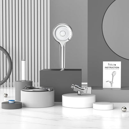 FEELSO Filtered Shower Head with Handheld, High Pressure 6 Spray Mode Showerhead with Filter, 15 Stages Water Softener Filters Beads for Hard Water-Remove Chlorine, Reduce Dry Itchy Skin, Extra Filter