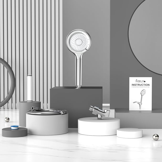 FEELSO Filtered Shower Head with Handheld, High Pressure 6 Spray Mode Showerhead with 60" Hose, Bracket and 15 Stage Water Softener Filters for Hard Water Remove Chlorine and Harmful Substance