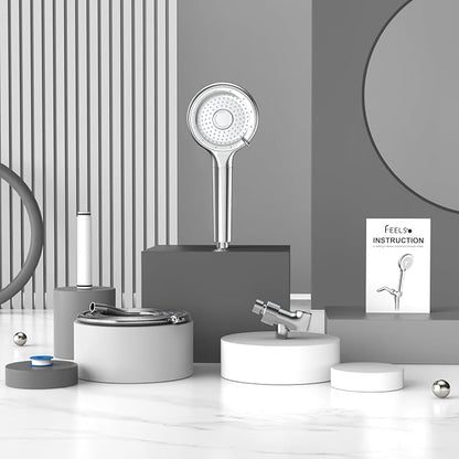 FEELSO Filtered Shower Head with Handheld, High Pressure 6 Spray Mode Showerhead with 60" Hose, Bracket and 15 Stage Water Softener Filters for Hard Water Remove Chlorine and Harmful Substance