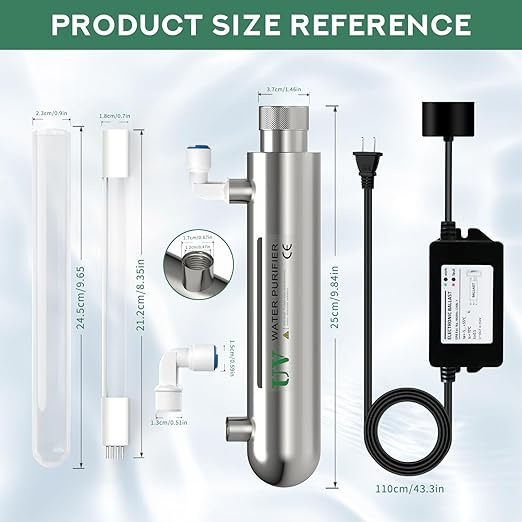 UV Water Filter,Add-on Kit for Under Sink Water Filtration Systems,Ultraviolet Water Purifier Sterilizer Filter for Whole House Water Purification,0.5GPM 6W Lamp Power 110V (SSE-006)