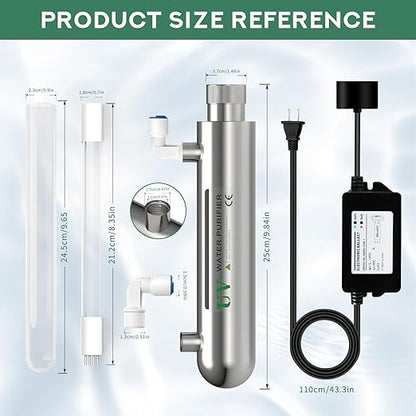 UV Water Filter,Add-on Kit for Under Sink Water Filtration Systems,Ultraviolet Water Purifier Sterilizer Filter for Whole House Water Purification,0.5GPM 6W Lamp Power 110V (SSE-006)