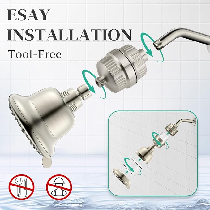 Cobbe Luxury Double Filtered Shower Head, High Output 16+20 Stages – 99% REMOVAL Shower Filters for Hard Water Removes Chlorine and Harmful Substances, 7-Model Setting Spray, Brushed Nickel
